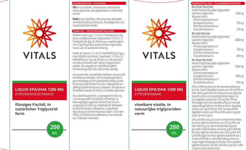 Flüssiges EPA/DHA 1200 mg MG 200 ML