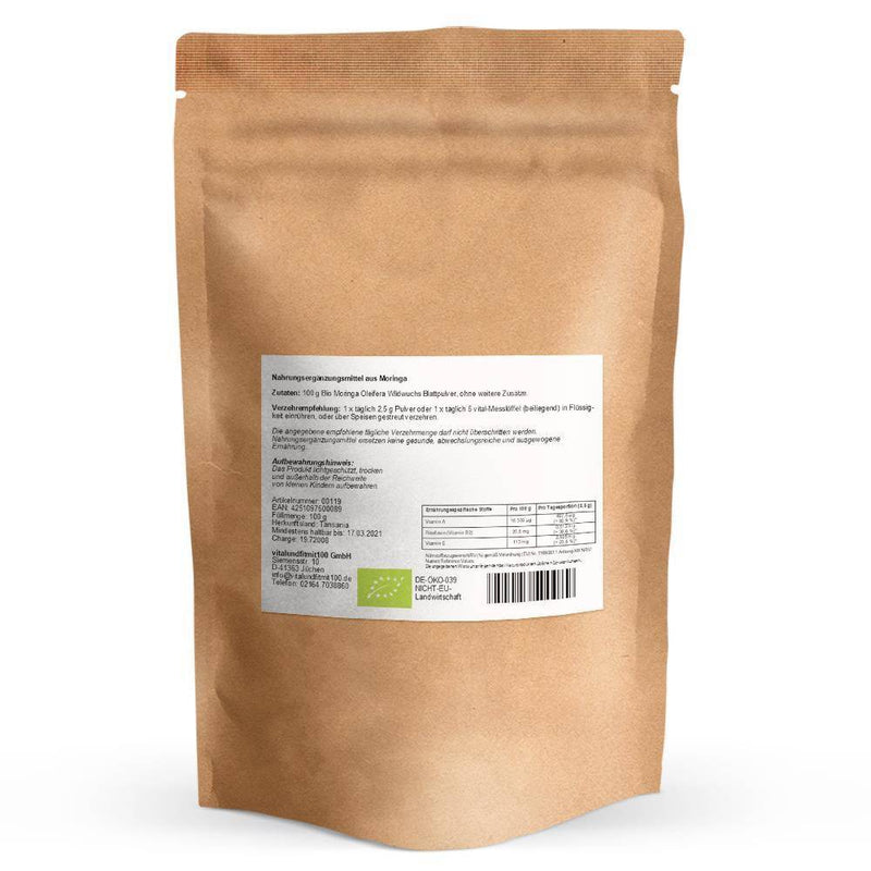 Bio Moringa Oleifera Wildwuchs Blattpulver feinst gemahlen 100 g