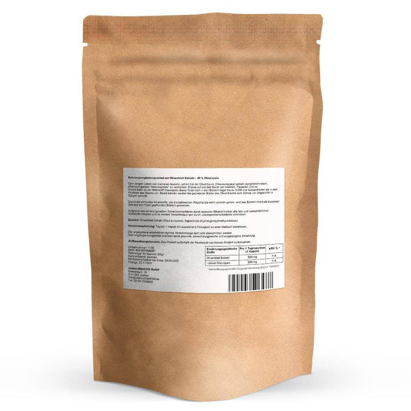 Olivenblatt Extrakt (40% Oleuropein) 90 Kapseln a 500 mg